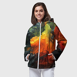 Ветровка с капюшоном женская Взрыв оранжевой краски, цвет: 3D-белый — фото 2