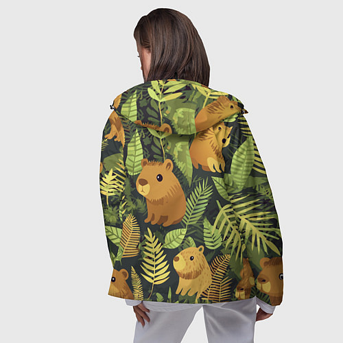 Женская ветровка Капибары - лесной маскировочный камуфляж / 3D-Черный – фото 4