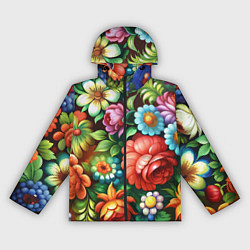 Ветровка с капюшоном женская Жостово роспись цветы традиционный узор, цвет: 3D-черный