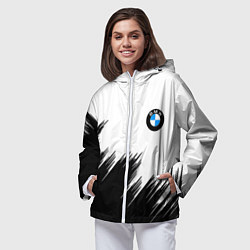 Ветровка с капюшоном женская BMW чёрные штрихи текстура, цвет: 3D-белый — фото 2