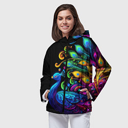 Ветровка с капюшоном женская Neon peacock - art, цвет: 3D-черный — фото 2