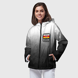 Ветровка с капюшоном женская 15 регион на спине, цвет: 3D-черный — фото 2