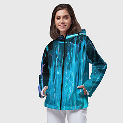 Ветровка с капюшоном женская Белые линии на синем фоне, цвет: 3D-черный — фото 2