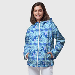 Ветровка с капюшоном женская Паттерн гжель узоры и цветы, цвет: 3D-белый — фото 2