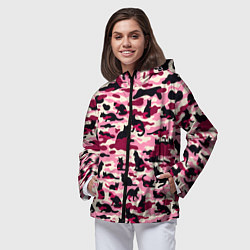 Ветровка с капюшоном женская Камуфляжные розовые котики, цвет: 3D-черный — фото 2