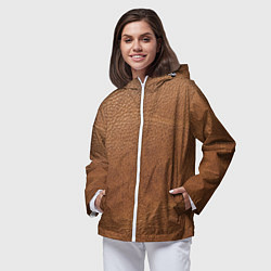 Ветровка с капюшоном женская Коричневая кожа, цвет: 3D-белый — фото 2