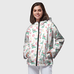 Ветровка с капюшоном женская Чаепитие с игрушечным динозавром паттерн, цвет: 3D-черный — фото 2