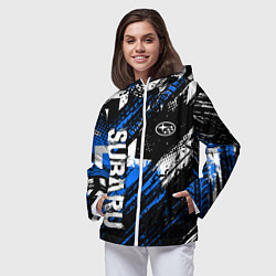 Ветровка с капюшоном женская Subaru - sport style, цвет: 3D-белый — фото 2