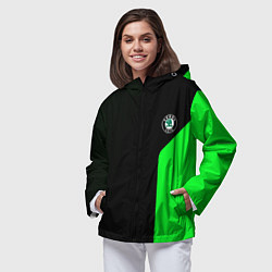 Ветровка с капюшоном женская Skoda pattern sport green, цвет: 3D-черный — фото 2