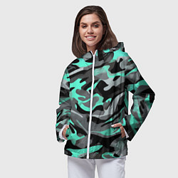 Ветровка с капюшоном женская Серо-бирюзовый камуфляж, цвет: 3D-белый — фото 2