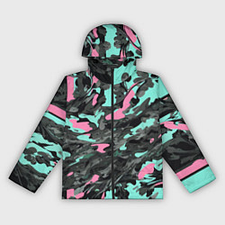 Ветровка с капюшоном женская Бирюзово-розовый камуфляж, цвет: 3D-черный