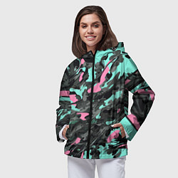 Ветровка с капюшоном женская Бирюзово-розовый камуфляж, цвет: 3D-черный — фото 2