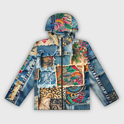 Ветровка с капюшоном женская Японские мотивы на дениме, цвет: 3D-черный