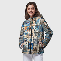 Ветровка с капюшоном женская Глаза на пэчворк дениме, цвет: 3D-черный — фото 2