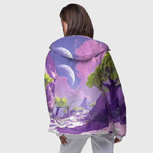 Женская ветровка Фиолетовые горы зеленые деревья и космос / 3D-Черный – фото 4