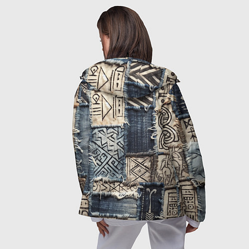 Женская ветровка Геометрия на пэчворк дениме / 3D-Черный – фото 4