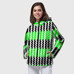 Ветровка с капюшоном женская Вертикальные чёрно-зелёные полосы, цвет: 3D-черный — фото 2