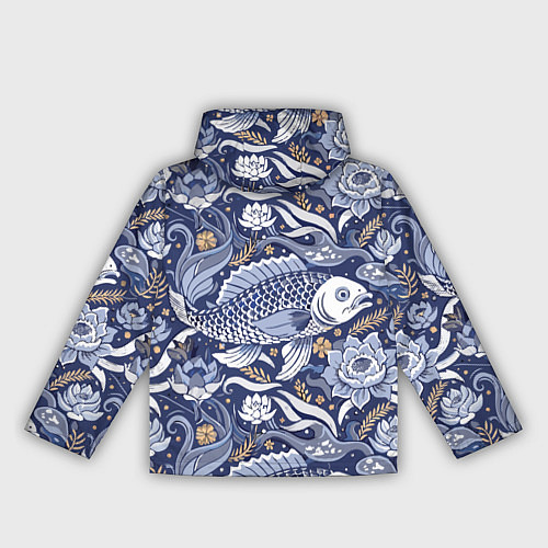 Женская ветровка Рыба карп - синий корейский узор / 3D-Белый – фото 2