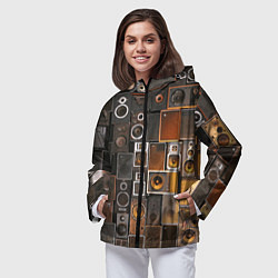 Ветровка с капюшоном женская Винтажные колонки, цвет: 3D-черный — фото 2