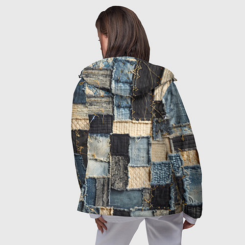 Женская ветровка Заплатки пэчворк на джинсе / 3D-Черный – фото 4