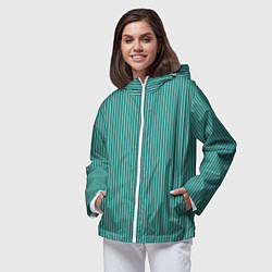 Ветровка с капюшоном женская Благородный бирюзовый в белую тонкую полоску, цвет: 3D-белый — фото 2