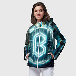 Ветровка с капюшоном женская Неоновая вывеска - свечение, цвет: 3D-белый — фото 2