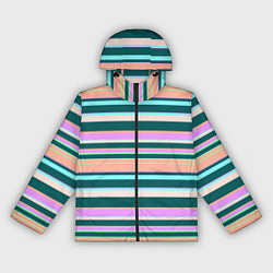 Ветровка с капюшоном женская Полосатый оранжево-бирюзовый, цвет: 3D-черный