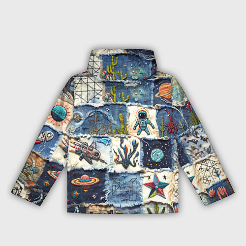 Женская ветровка Джинсовый пэчворк с пришельцами / 3D-Белый – фото 2
