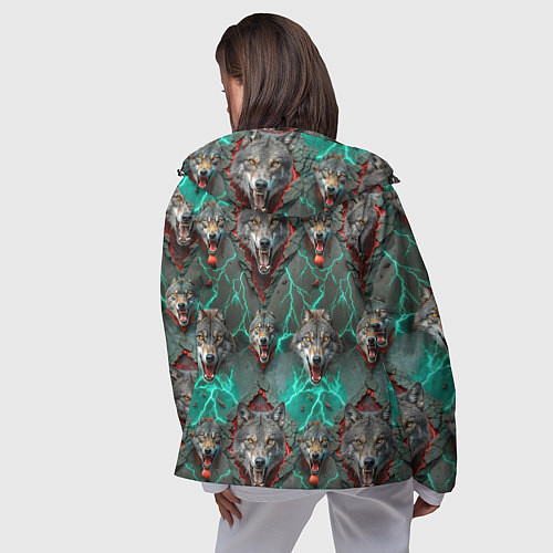 Женская ветровка Эпичный паттерн из волков / 3D-Черный – фото 4