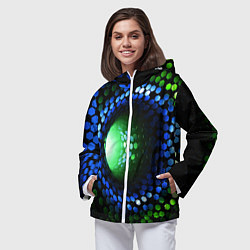 Ветровка с капюшоном женская Червоточина - гексагональные чешуйки со свечением, цвет: 3D-белый — фото 2