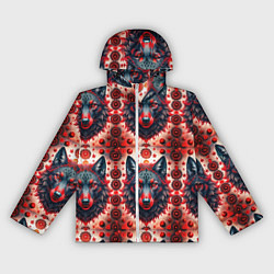 Ветровка с капюшоном женская Серые волки на красном фоне, цвет: 3D-белый
