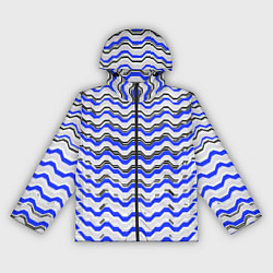 Ветровка с капюшоном женская Black and blue stripes on a white background, цвет: 3D-черный