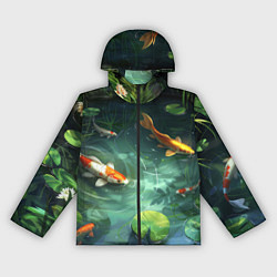 Ветровка с капюшоном женская Рыбки Кои плавают в пруду, цвет: 3D-черный