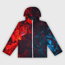 Ветровка с капюшоном женская Темная абстракция с разломом красных плит, цвет: 3D-белый