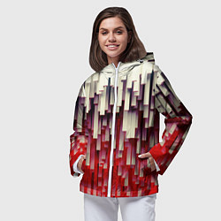 Ветровка с капюшоном женская Блоки-сталактиты с красной подсветкой, цвет: 3D-белый — фото 2