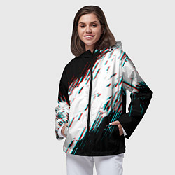 Ветровка с капюшоном женская Glitch effect, цвет: 3D-черный — фото 2