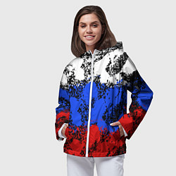 Ветровка с капюшоном женская Российский флаг брызги, цвет: 3D-белый — фото 2