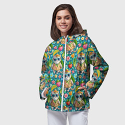 Ветровка с капюшоном женская Коты и летний вайб паттерн, цвет: 3D-белый — фото 2