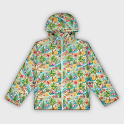 Ветровка с капюшоном женская Летнее настроение паттерн, цвет: 3D-белый