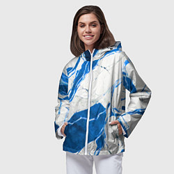 Ветровка с капюшоном женская Бело-синий мрамор, цвет: 3D-белый — фото 2