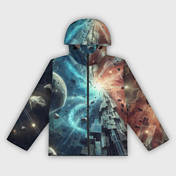 Ветровка с капюшоном женская Рождение новой планеты - неоновое свечение, цвет: 3D-черный
