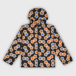 Ветровка с капюшоном женская Сине-оранжевая мозаика на черном, цвет: 3D-черный