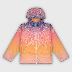 Ветровка с капюшоном женская Сине-оранжевый градиент с узором мандала, цвет: 3D-белый