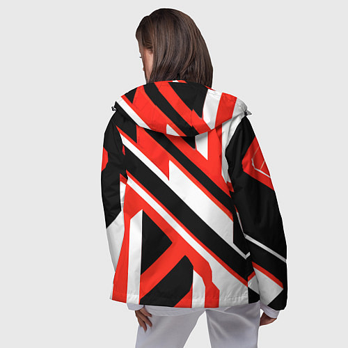 Женская ветровка Чёрно-красные полосы на белом фоне / 3D-Черный – фото 4
