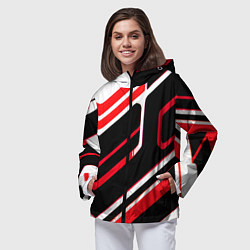 Ветровка с капюшоном женская Бело-красные линии на чёрном фоне, цвет: 3D-черный — фото 2