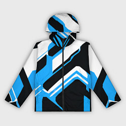 Ветровка с капюшоном женская Бело-голубые линии на чёрном фоне, цвет: 3D-черный