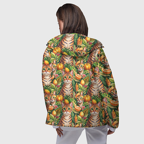 Женская ветровка Бенгальский котик в тропических листьях / 3D-Черный – фото 4