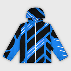 Ветровка с капюшоном женская Black and white stripes on a blue background, цвет: 3D-белый