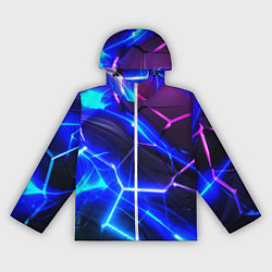 Ветровка с капюшоном женская Микс разломленных плит и неоновое свечения, цвет: 3D-белый