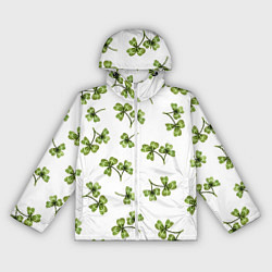 Ветровка с капюшоном женская Листочки клевера на белом фоне - паттерн, цвет: 3D-белый